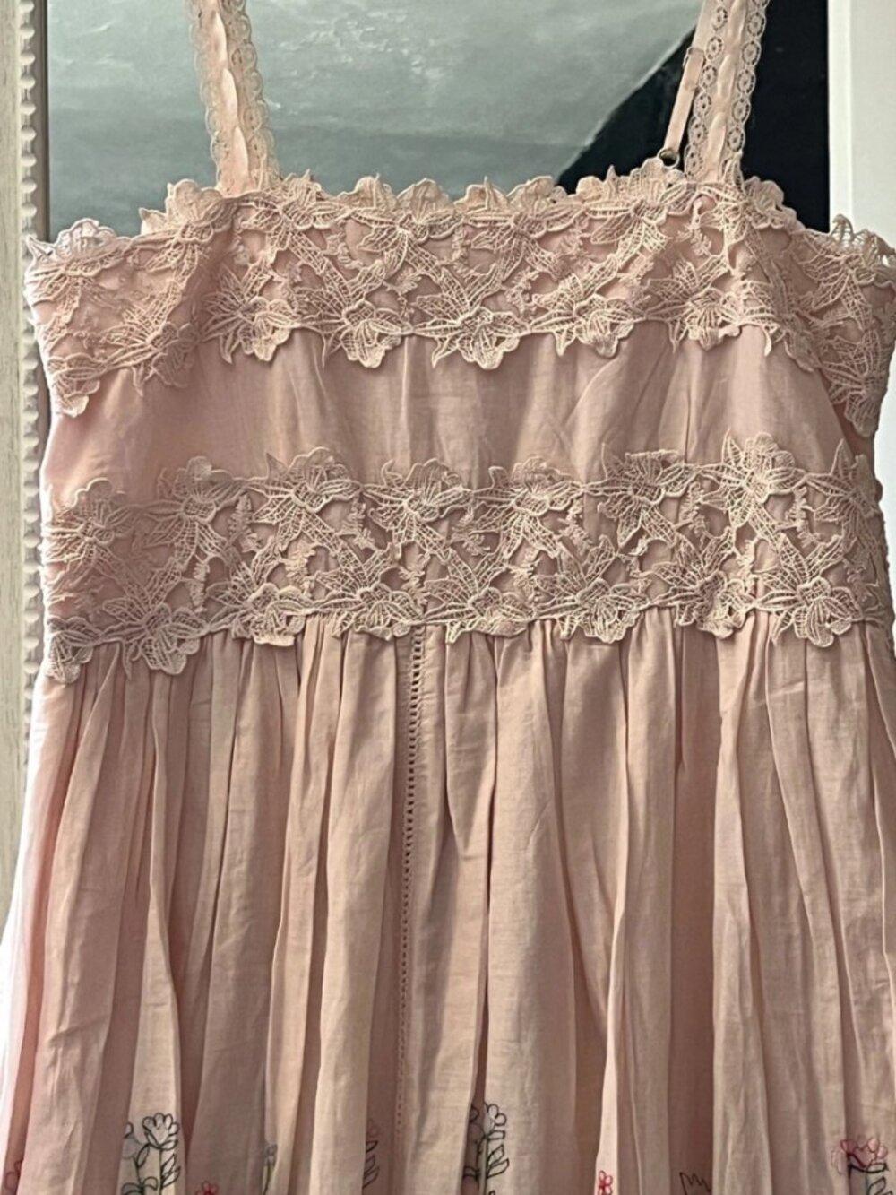 Caroline Constas Pink Floral Embroidered Cotton Guipure Lace Maxi Dress - Picture 10 of 11